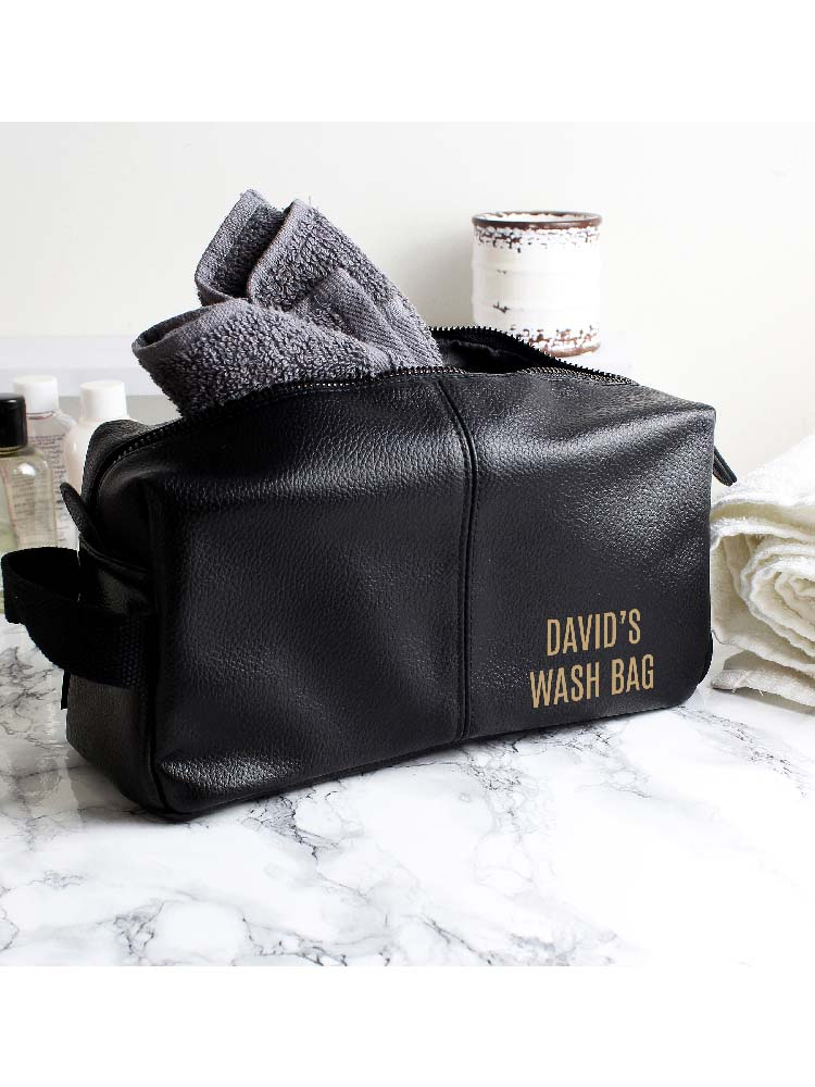 Personalised Luxury Black leatherette Wash Bag