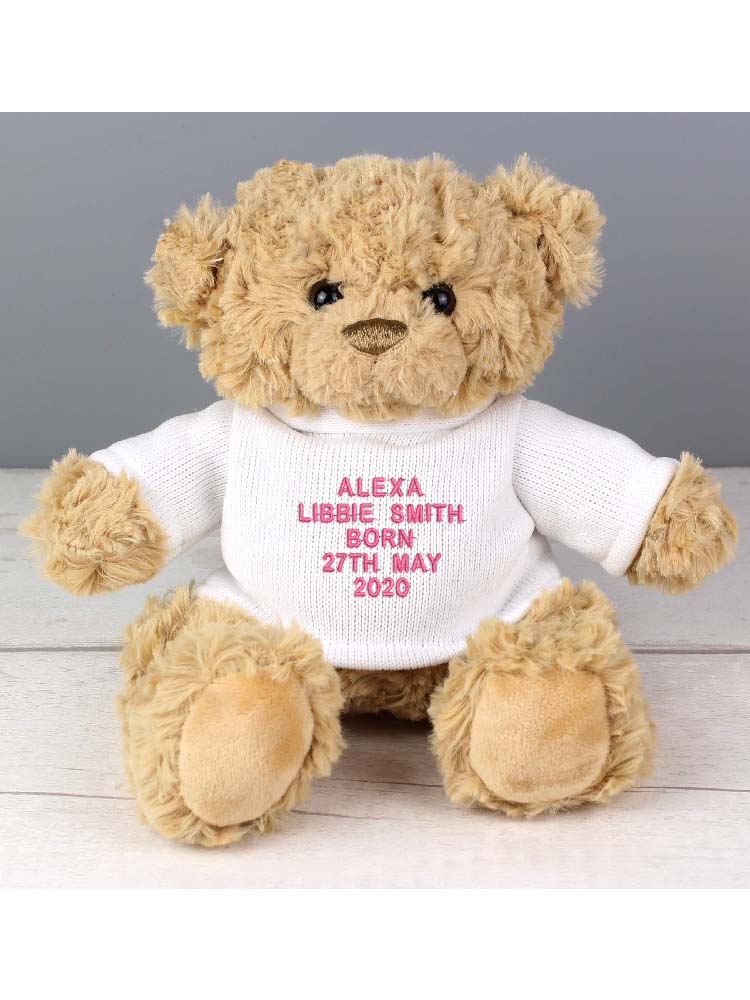 Personalised Message Teddy Bear - Pink Embroidery