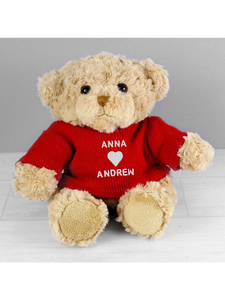 Personalised Love Heart Teddy Bear in Red Jumper