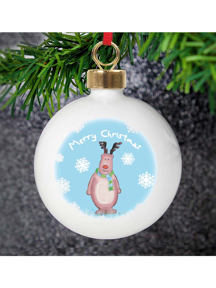 Personalised Snow Scene Rudolph Bauble