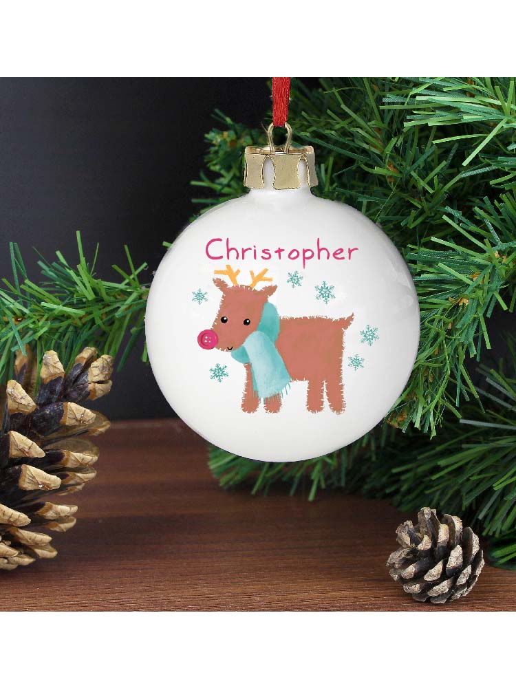 Personalised Felt Stitch Reindeer Bauble