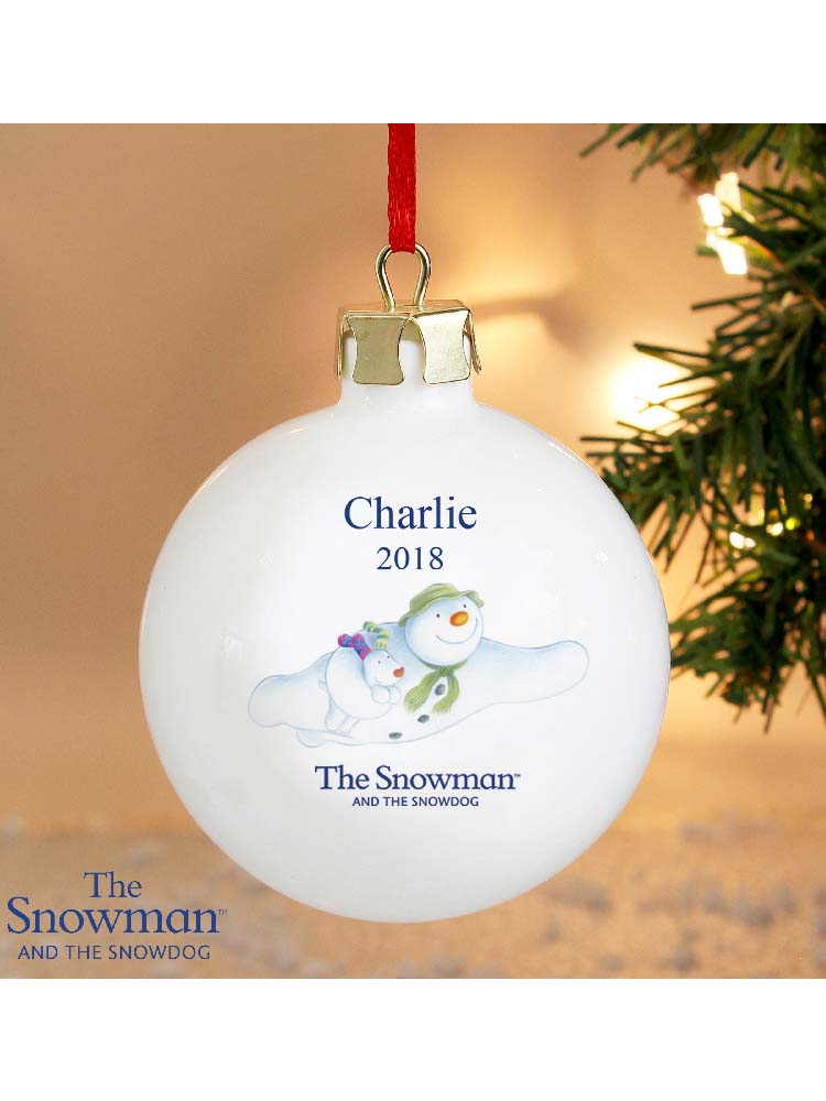 Personalised The Snowman and the Snowdog Flying Bauble