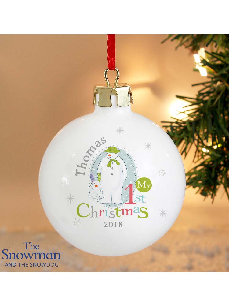 Personalised The Snowman and the Snowdog My 1st Christmas Bauble