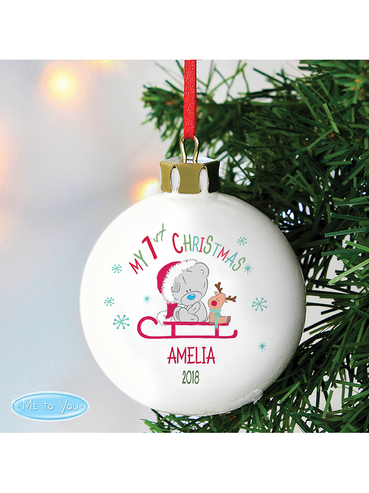 Personalised Tiny Tatty Teddy My 1st Christmas Sleigh Bauble