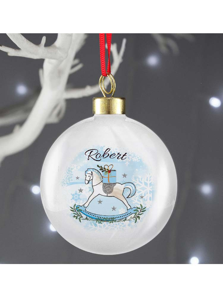 Personalised Blue Rocking Horse Bauble