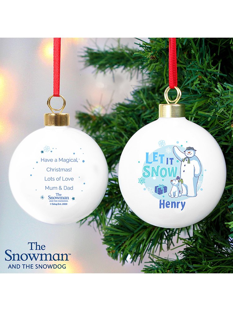 Personalised The Snowman and the Snowdog Blue Bauble