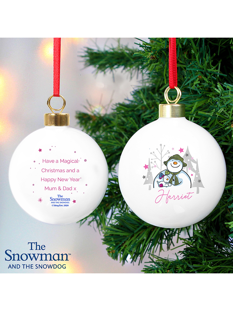 Personalised The Snowman and the Snowdog Pink Bauble