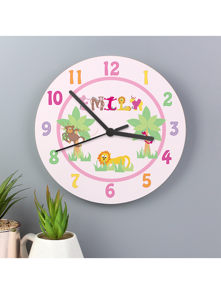 Personalised Pink Animal Alphabet Clock