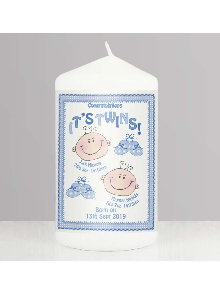 Personalised Its Twins Candle Blue