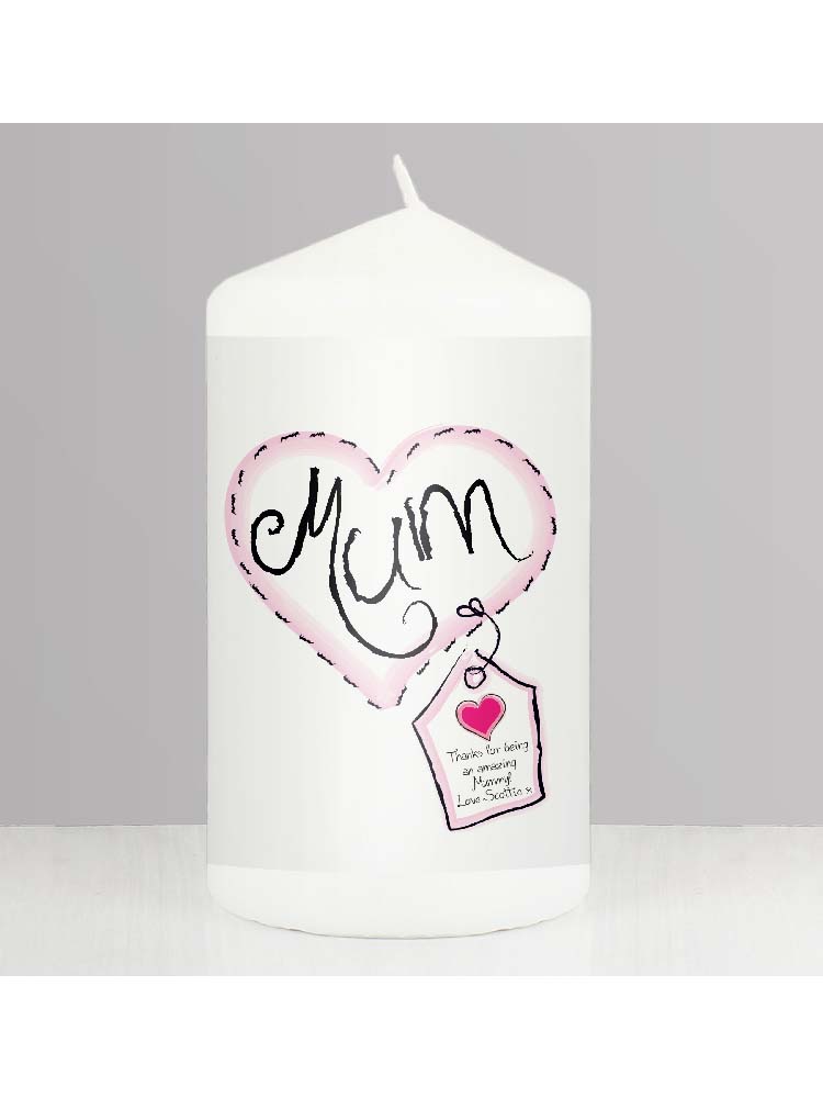 Personalised Heart Stitch Mum Candle