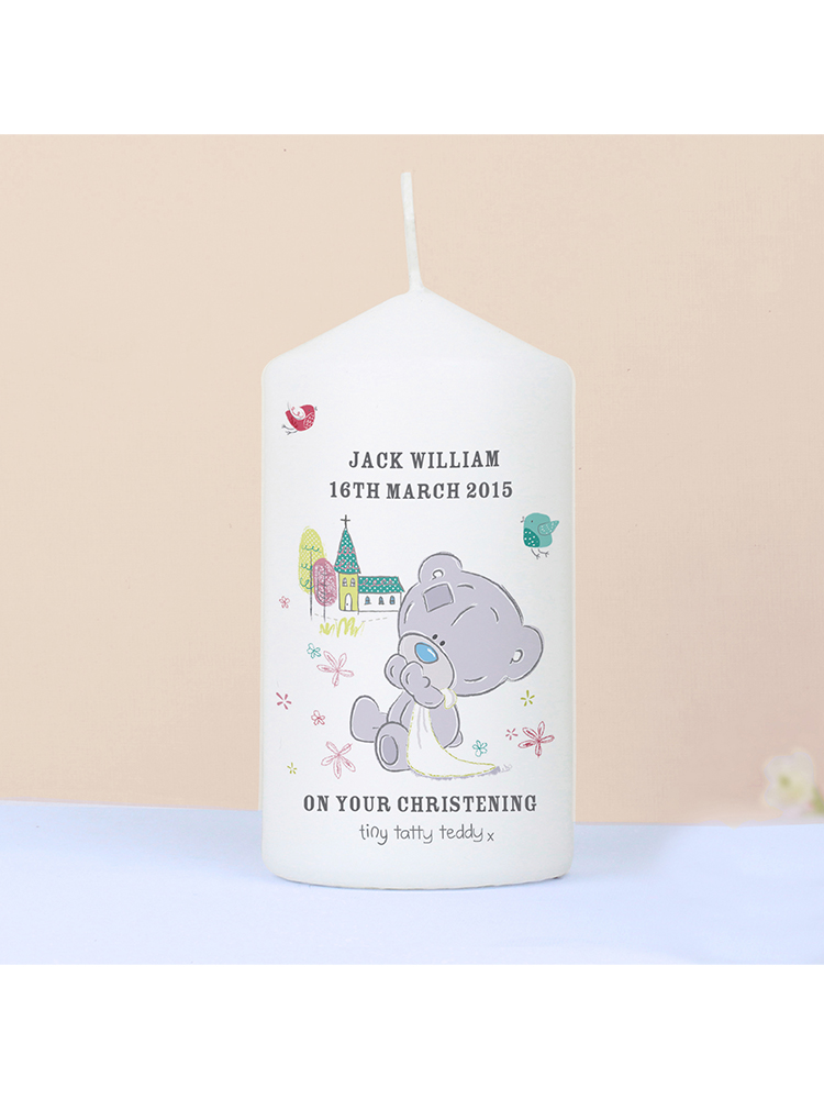 Personalised Tiny Tatty Teddy Christening Candle