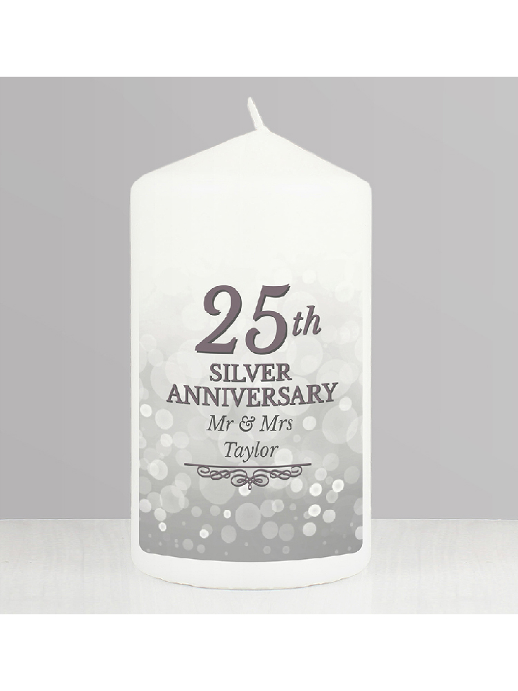 Personalised 25th Silver Anniversary Pillar Candle