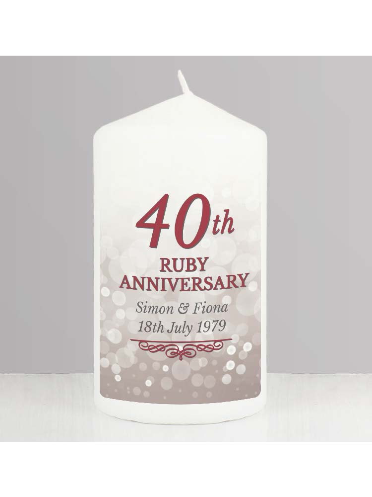 Personalised 40th Ruby Anniversary Pillar Candle