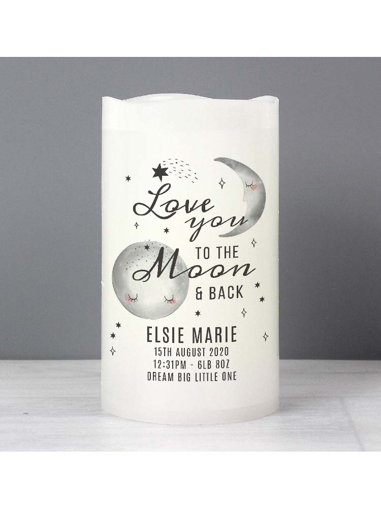 Personalised Baby To The Moon and Back LED Candle