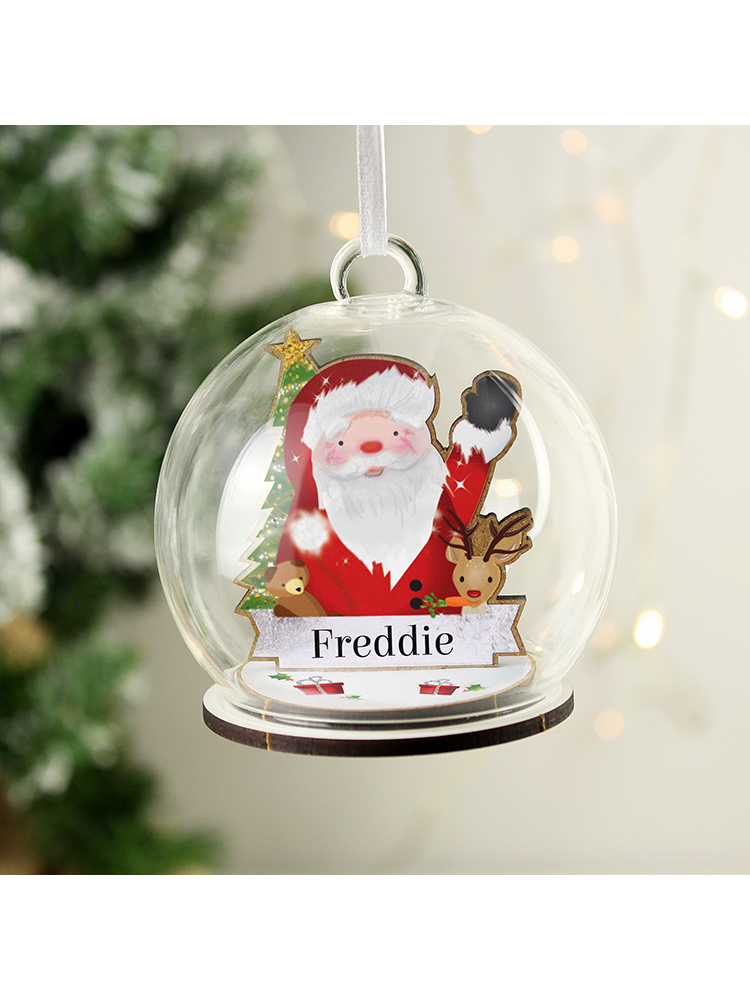 Personalised Wooden Santa Glass Bauble