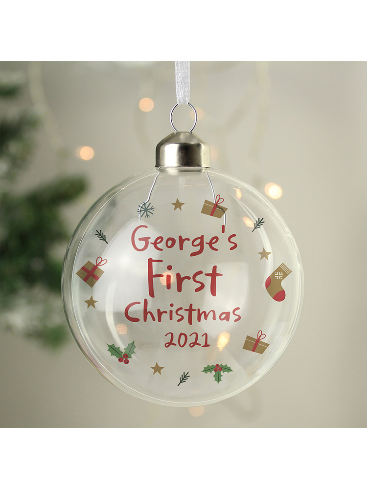 Personalised First Christmas Glass Bauble