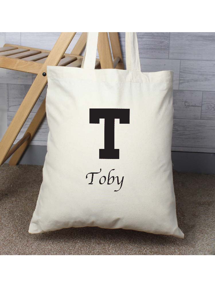 Personalised Black Initial Cotton Bag