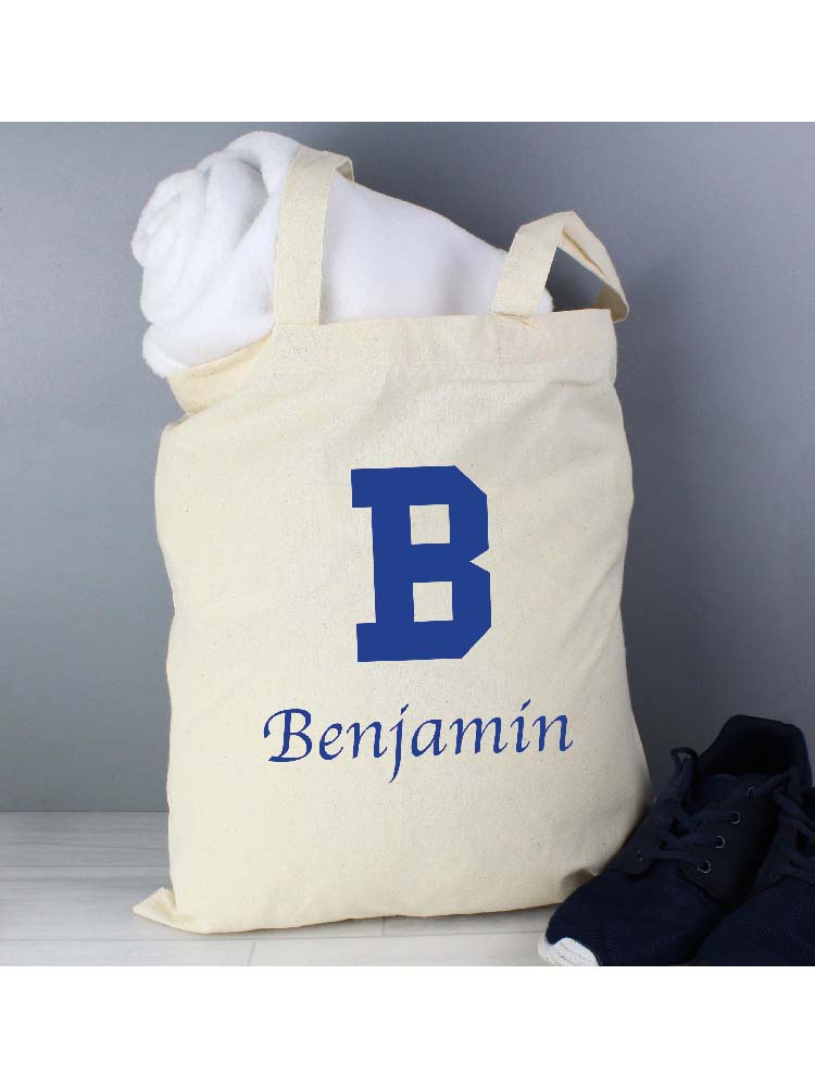Personalised Blue Initial Cotton Bag