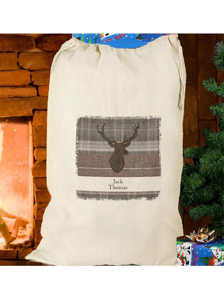 Personalised Highland Stag Cotton Sack Personalised Highland Stag Cotton Sack