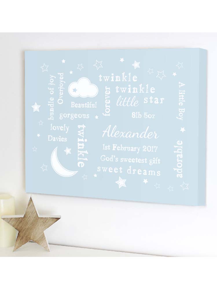 Personalised Twinkle Twinkle Typography Blue Canvas