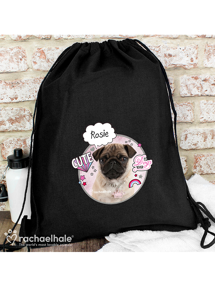 Personalised Rachael Hale Doodle Pug Black Swim & Kit Bag