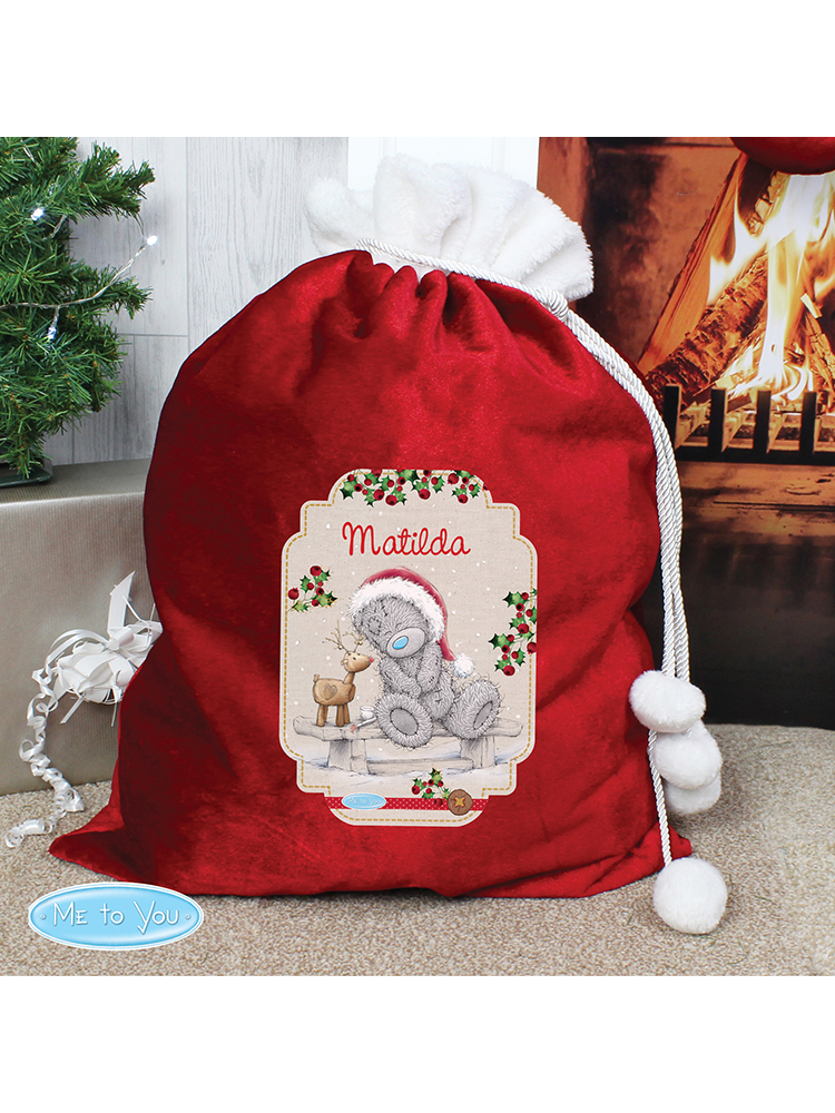 Personalised Me to You Reindeer Luxury Pom Pom Sack