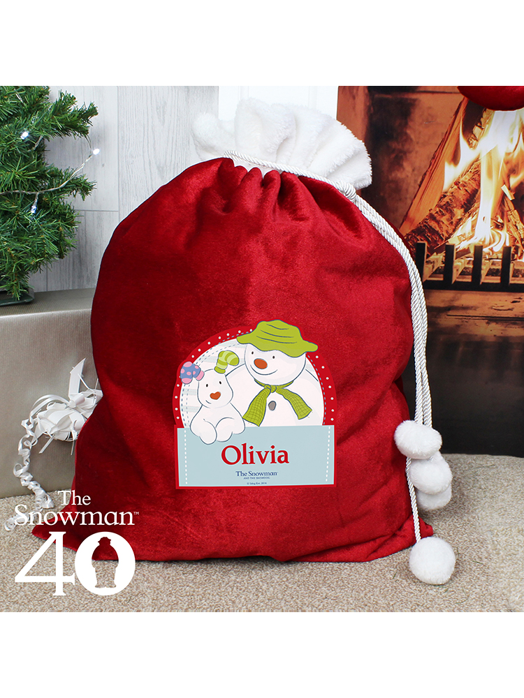 Personalised The Snowman and the Snowdog Luxury Pom Pom Sack