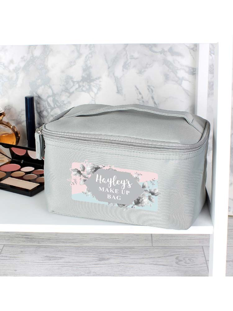 Personalised Floral Grey Vanity bag