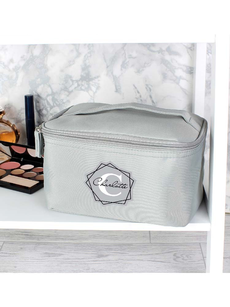 Personalised Geometric Initial Grey Vanity Bag