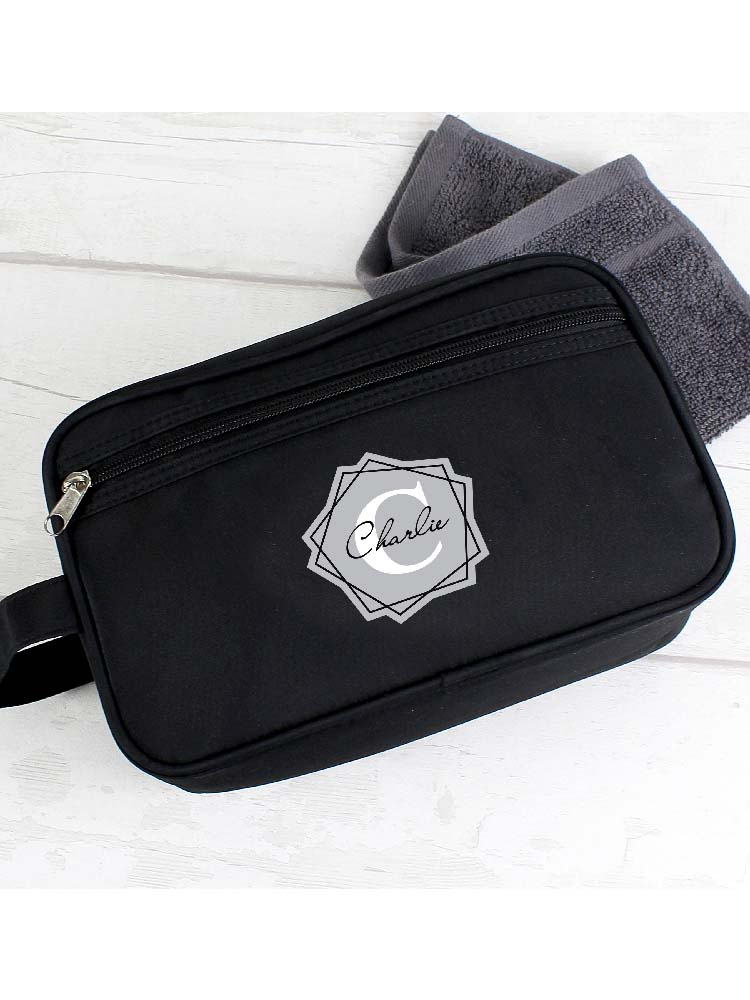 Personalised Geometric Initial Black Vanity Bag