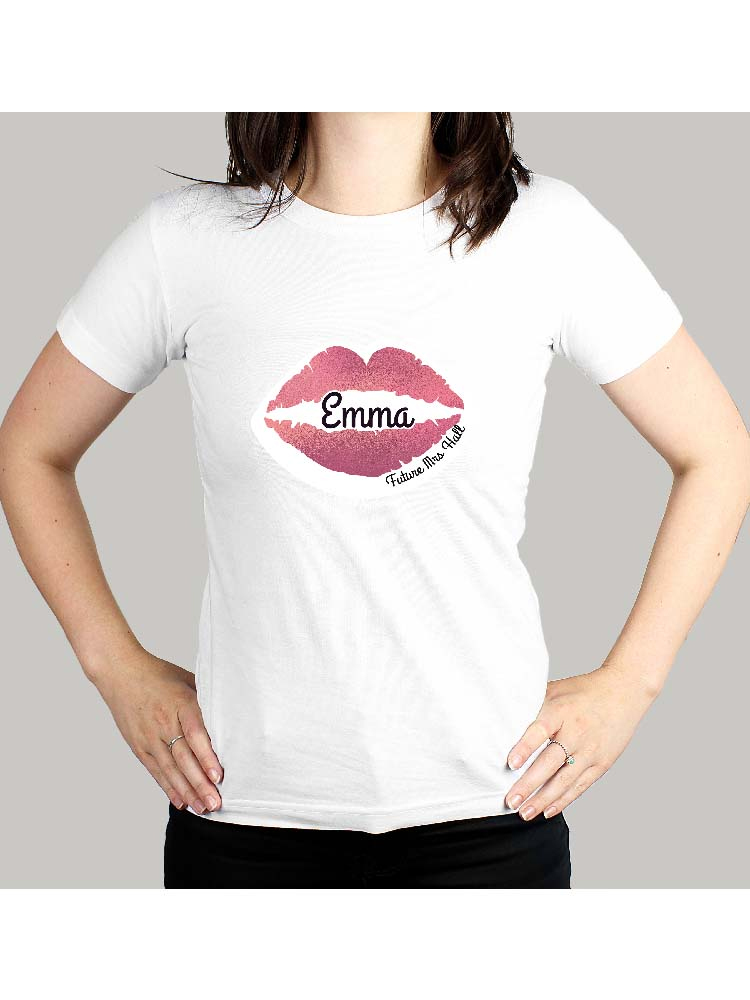 Personalised Rose Gold Lips Hen Party T-Shirt - White Small