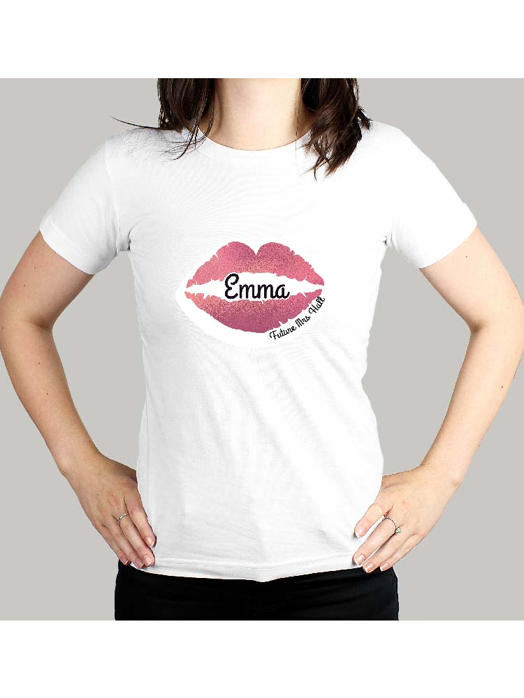 Personalised Rose Gold Lips Hen Party T-Shirt - White XL