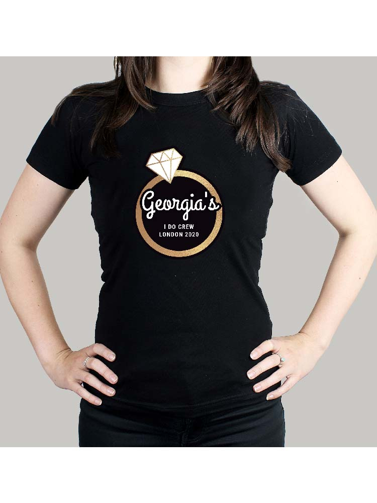 Personalised Gold Bling Ring Hen Party T-Shirt - Black Small