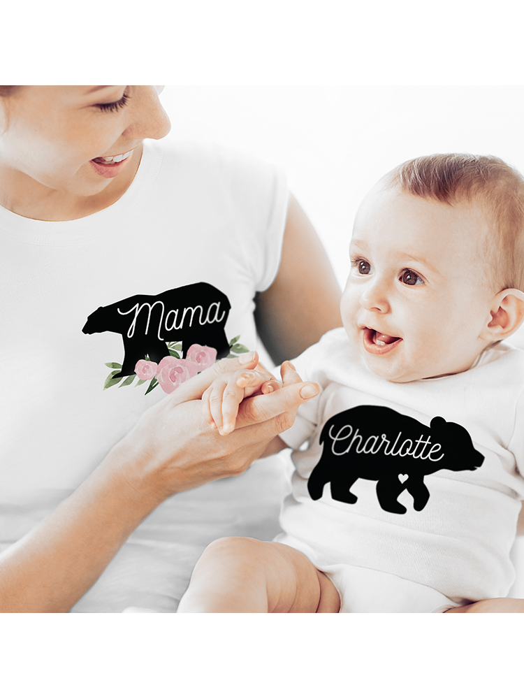 Personalised Mother & Baby Mama Bear T-Shirt And Vest Set (Small & 0-3mths)