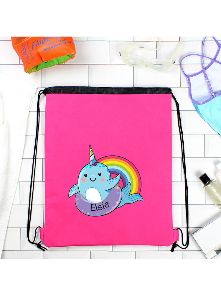 Personalised Narwhal Pink Swim Bag