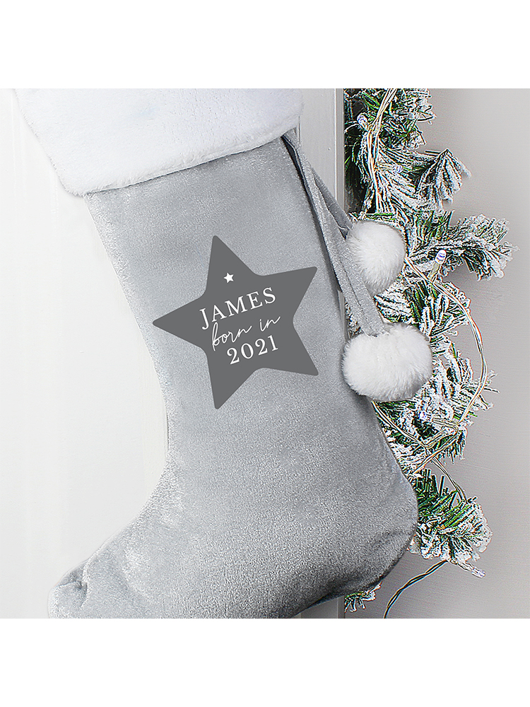 Personalised Born In Luxury Silver Grey Stocking