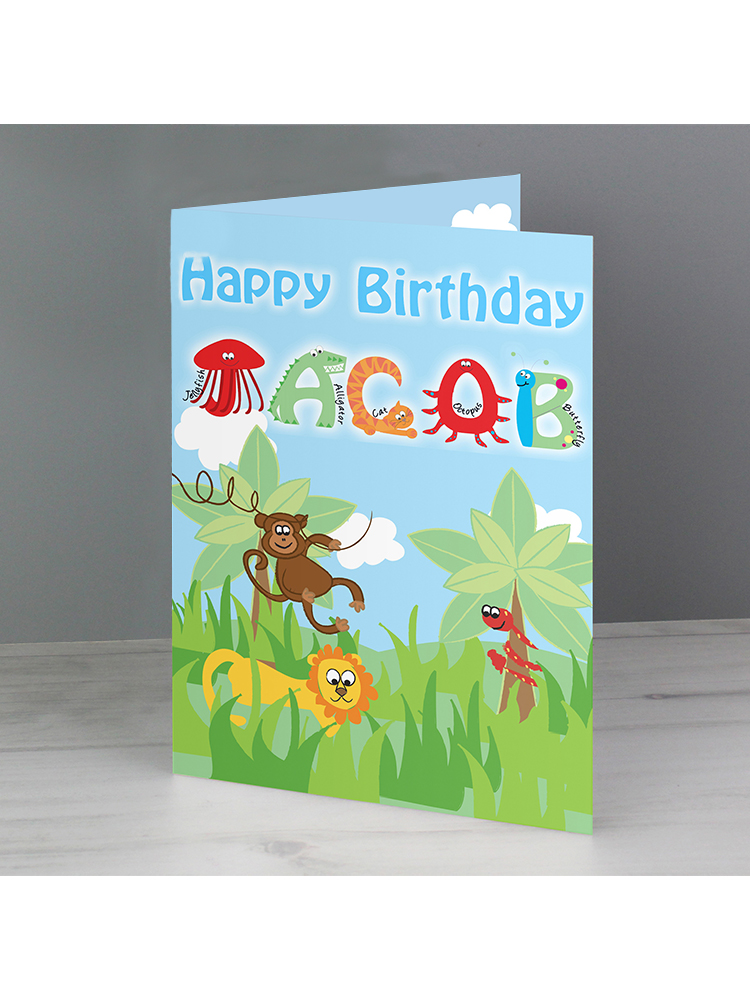 Personalised Blue Animal Alphabet Card