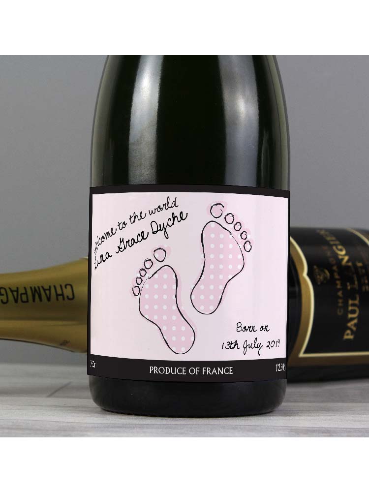 Personalised Baby Footprint Pink Champagne