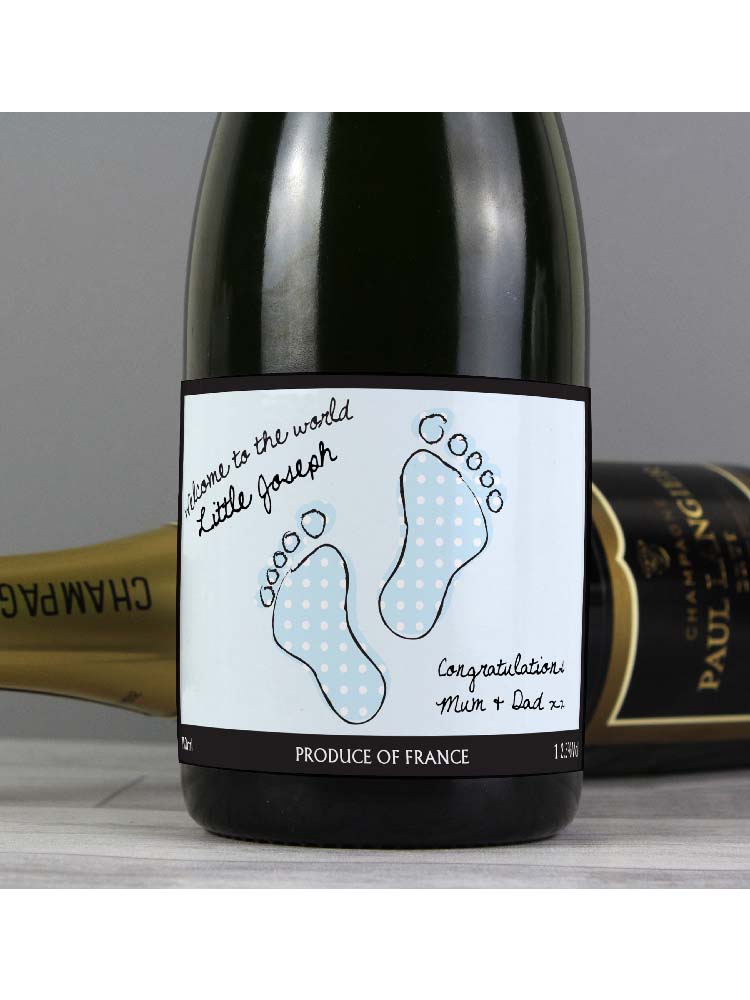 Personalised Baby Footprint Blue  Champagne