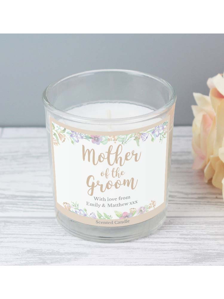 Personalised Mother of the Groom 'Floral Watercolour Wedding' Scented Jar Candle