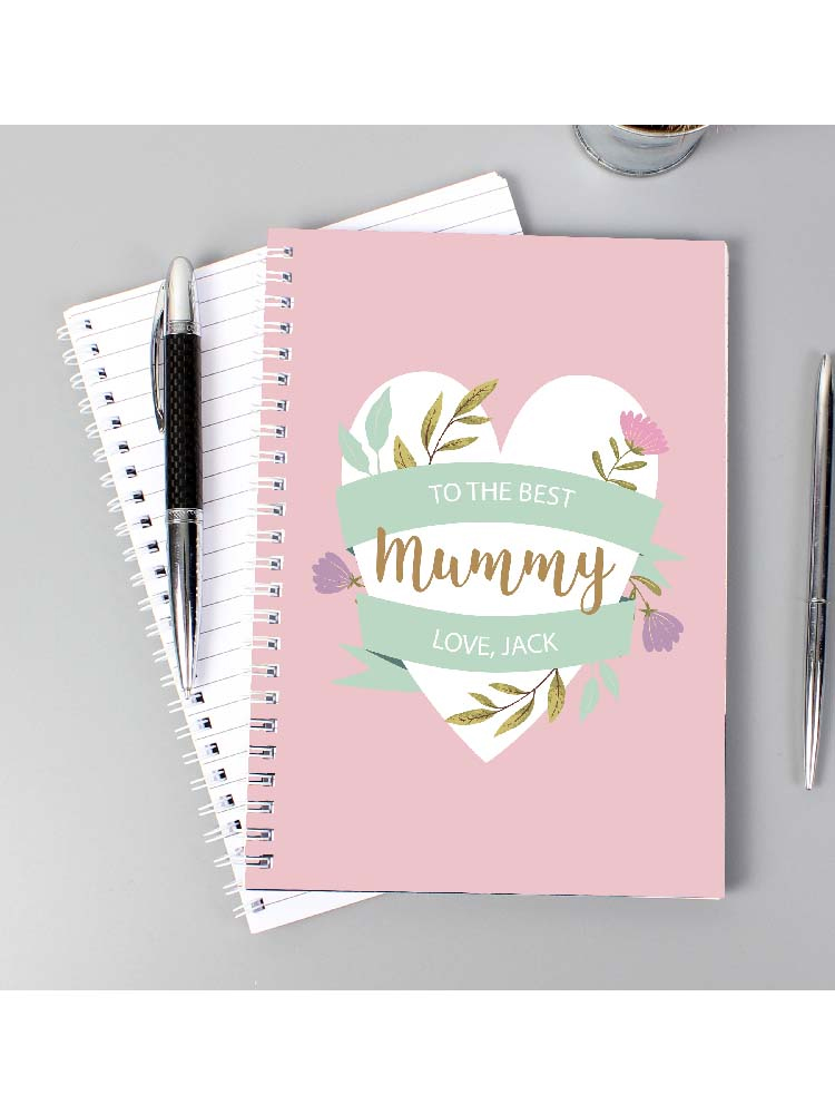 Personalised Floral Heart Mothers Day A5 Notebook