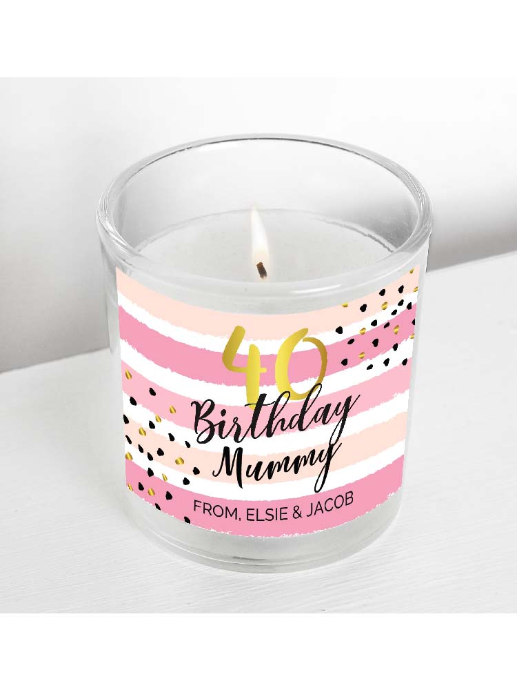 Personalised Birthday Gold and Pink Stripe Scented Jar Candle