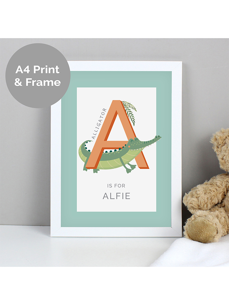 Personalised Animal Alphabet A4 White Framed Print