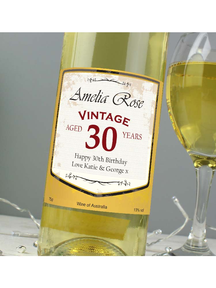 Personalised White Wine Vintage Age Label