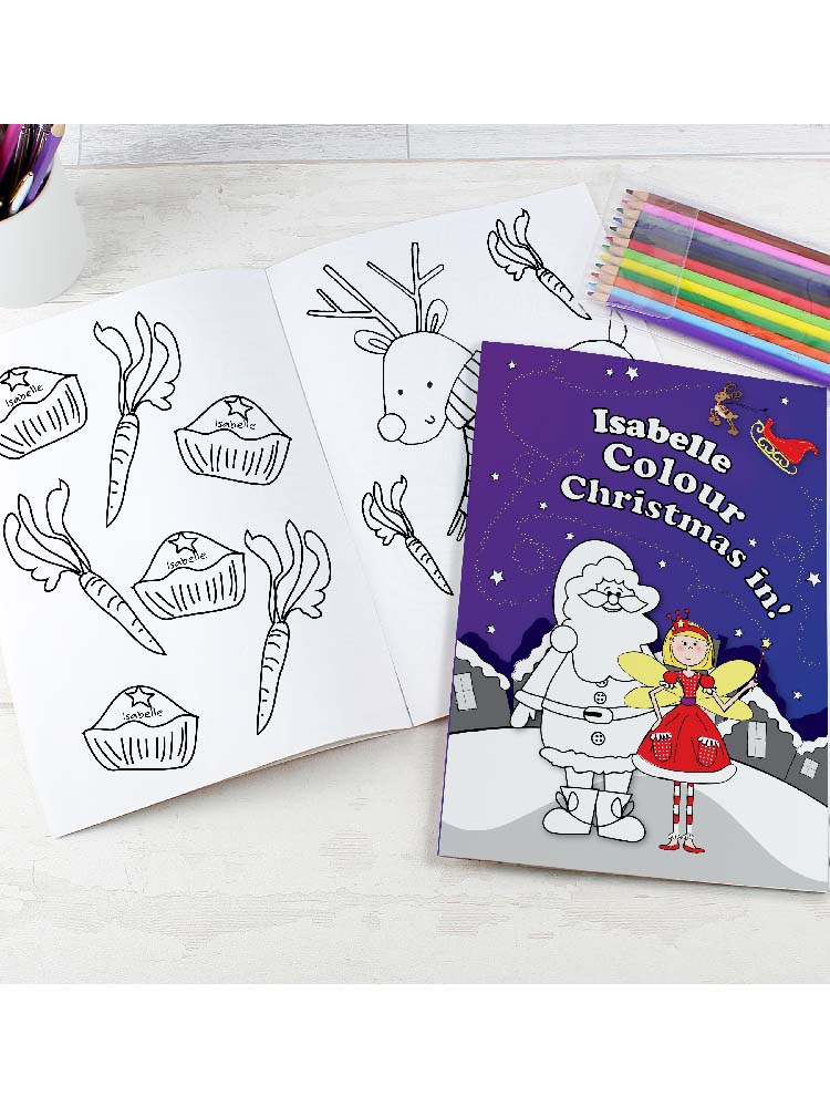 Personalised 'It's Christmas' Fairy Colouring Book with Pencil Crayons