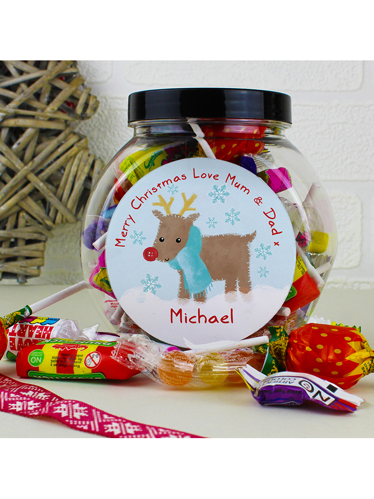 Personalised Felt Stitch Reindeer Sweet Jar