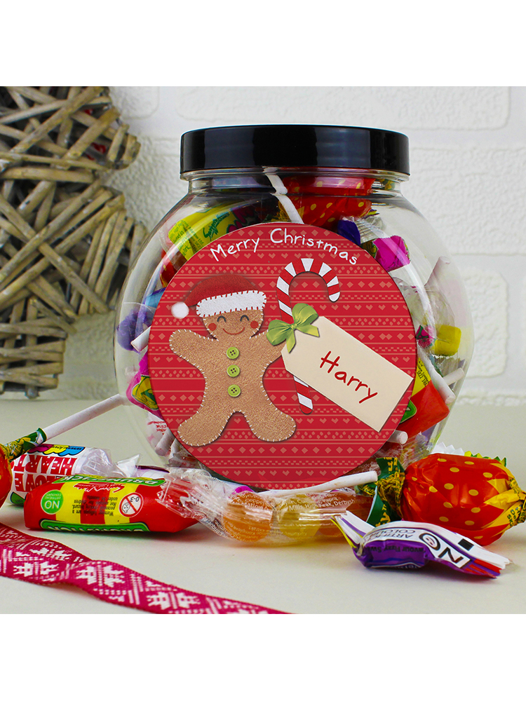 Personalised Felt Stitch Gingerbread Man Sweet Jar