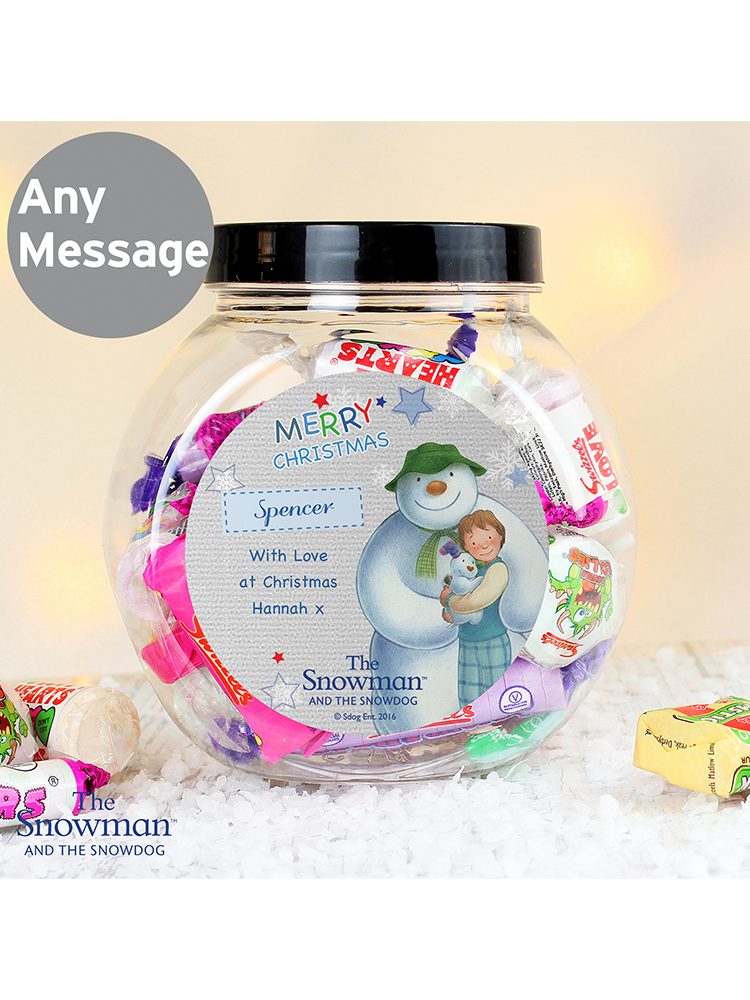 Personalised The Snowman and the Snowdog Blue Sweet Jar