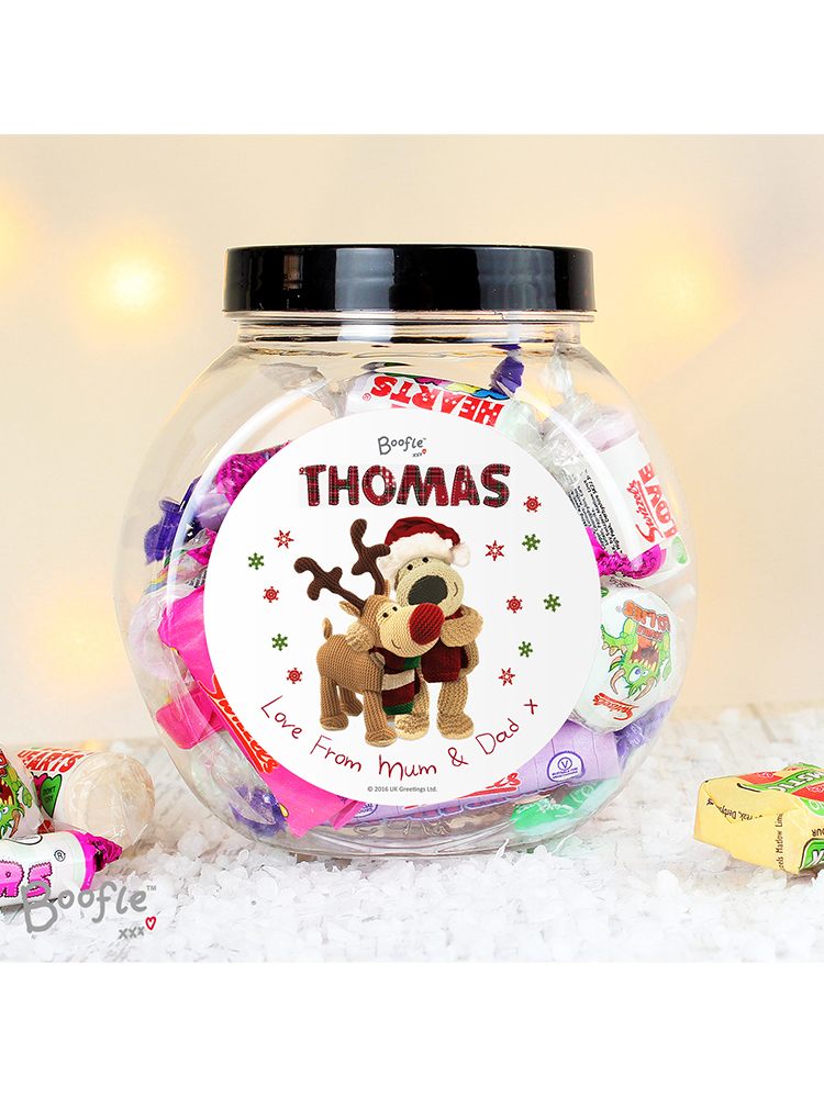 Personalised Boofle Christmas Reindeer Sweet Jar