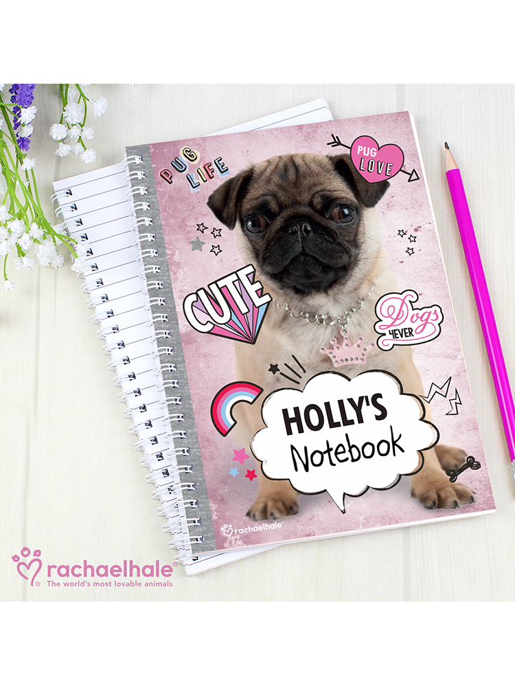 Personalised Rachael Hale Doodle Pug A5 Notebook